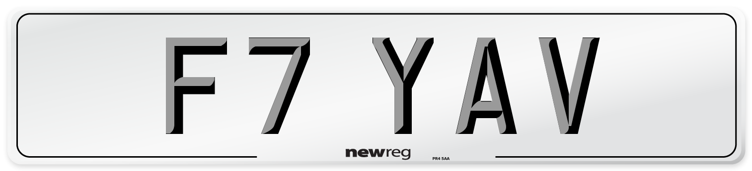 F7 YAV Number Plate from New Reg